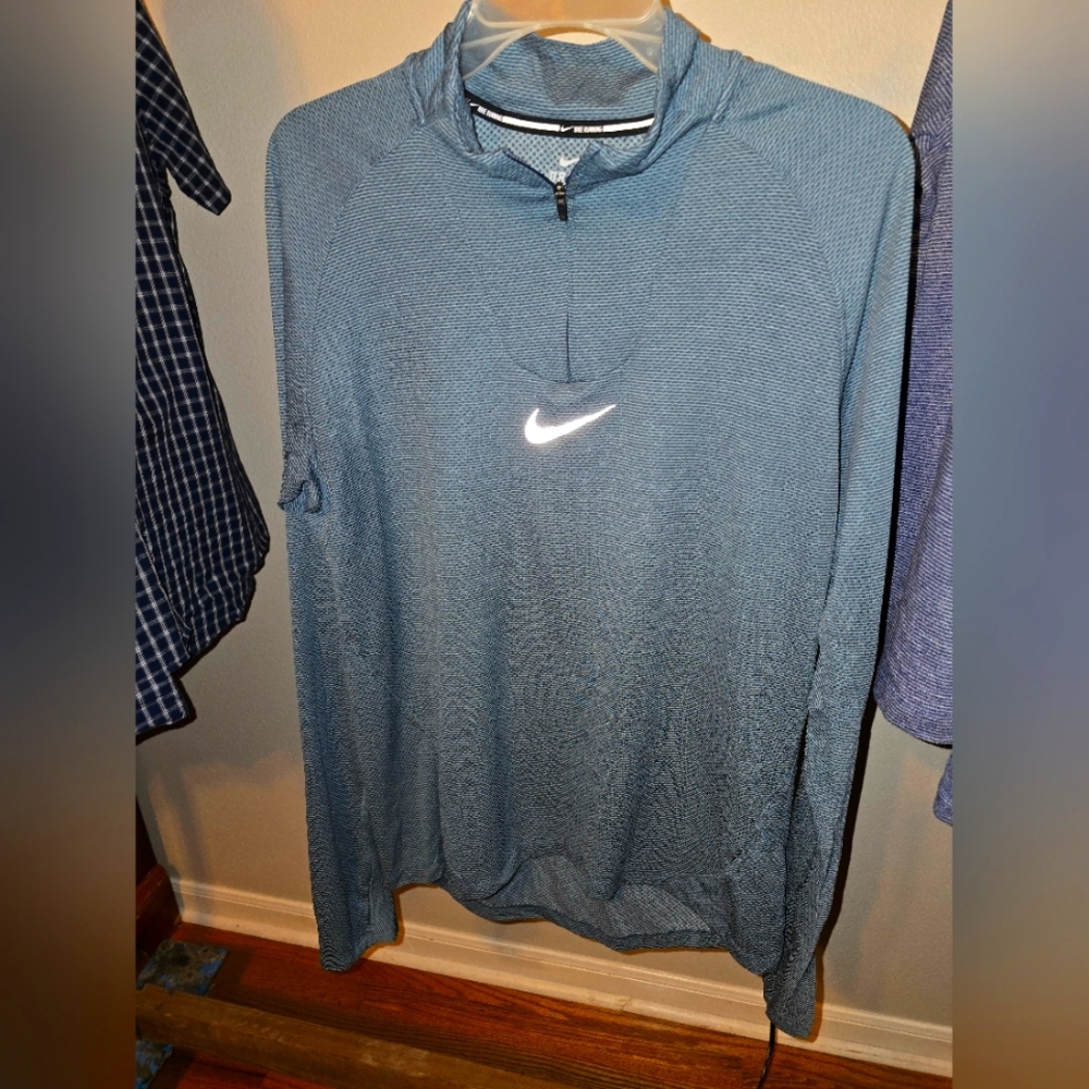 Nike Mens Dri Fit Qtr Zip Pullover Blue Gray Running Top 683904-460 Large